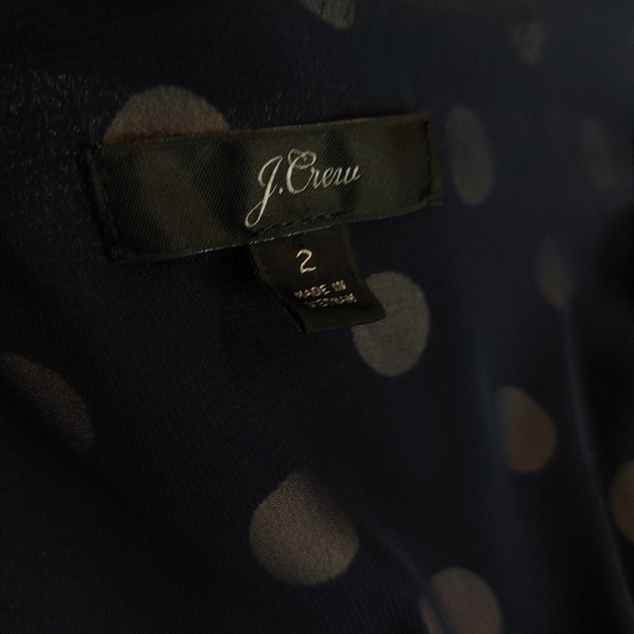 J. Crew Polka Dot Dark Navy Blue Long Sleeve Peplum Button Down Blouse - Picture 9 of 11